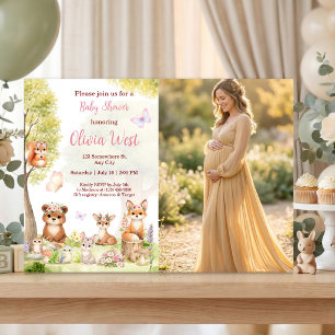 Woodland Animals Photo Baby Shower Invitation