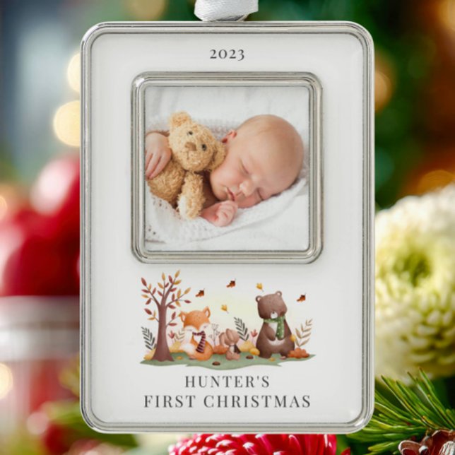 Woodland Animals Photo First  Silver Plated Framed Ornament (Creator Uploaded)