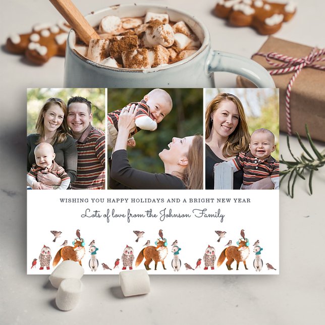 Woodland Animals Photo Holiday Christmas Postcard  (Woodland Animals Photo Holiday Christmas Postcard)