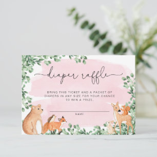 Woodland Animals Pink Diaper Raffle Ticket Enclosure Card