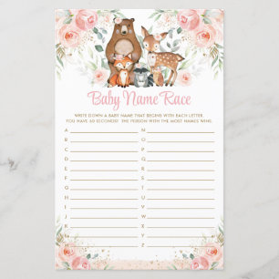 Woodland Animals Pink Floral Baby Name Race Game