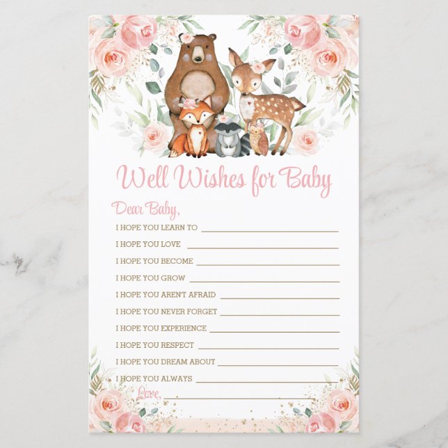 Woodland Animals Pink Floral Wishes for Baby Game (Front)