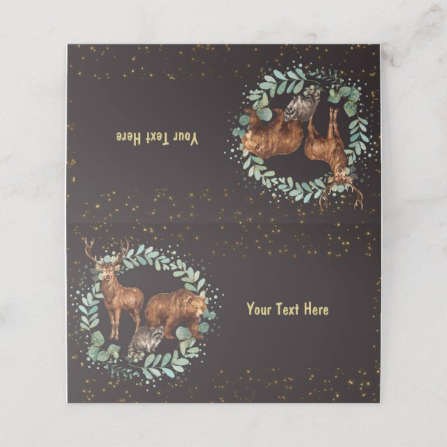 Woodland Animals Place Card Food Label Black (Outside Unfolded)