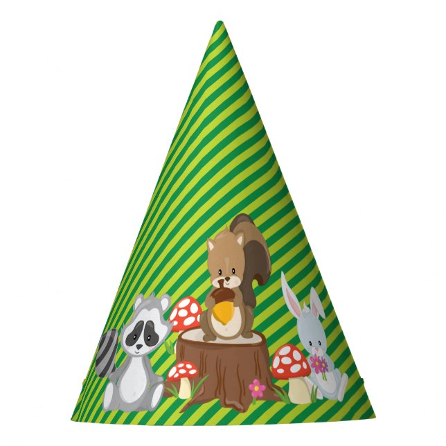 Woodland Animals | Racoon | Squirrel | Rabbit Party Hat (Front)
