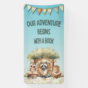 Woodland Animals Reading Books School Library Banner