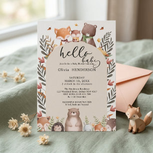 Woodland Animals Sage Green Forest Baby Shower Invitation