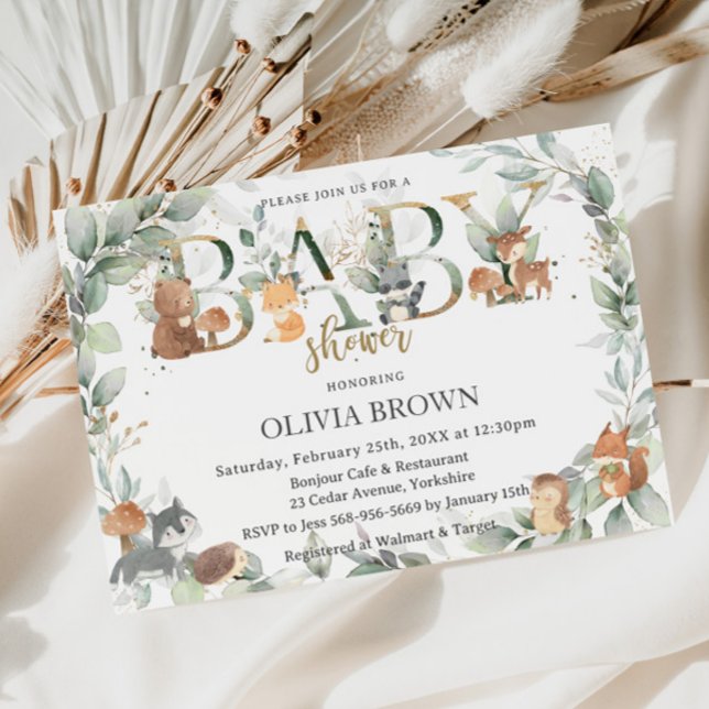 Woodland Animals Sage Greenery Neutral Baby Shower Invitation (Creator Uploaded)