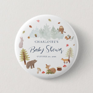 Woodland Animals Script Fall Baby Shower 6 Cm Round Badge