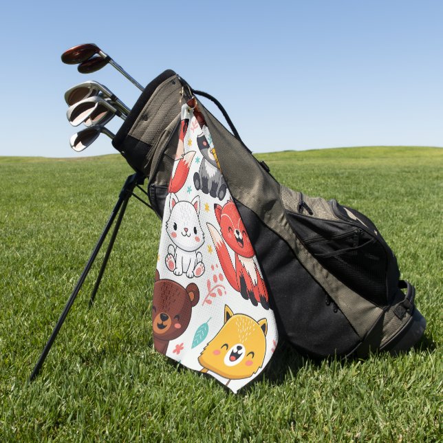Woodland Animals Seamless  Golf Towel (Green)