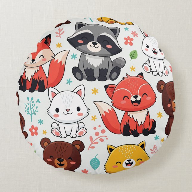 Woodland Animals Seamless  Round Cushion (Front)