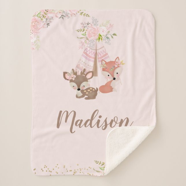 Woodland Animals Sherpa Blanket (Front)