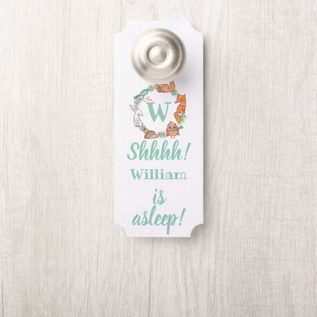 Woodland Animals Shhh! Baby Is Sleeping Door Hanger (On Knob)