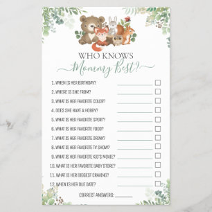 Woodland animals Shower How well do you know game Flyer