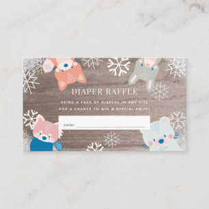 Woodland Animals Snow Blue Diaper Raffle Ticket Enclosure Card