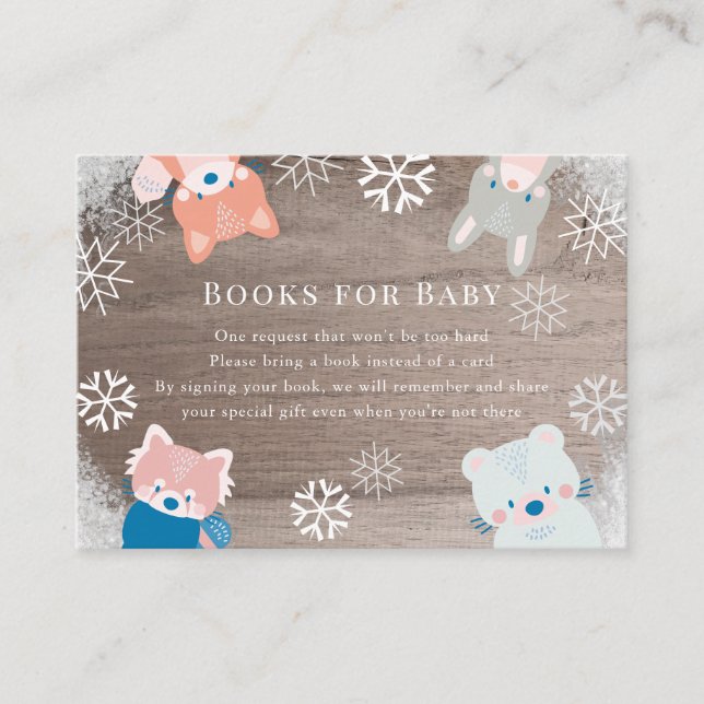 Woodland Animals Snowflake Pink Book Request Enclosure Card (Front)