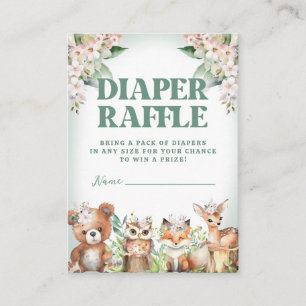 Woodland Animals Soft Green & Floral Diaper Raffle Enclosure Card