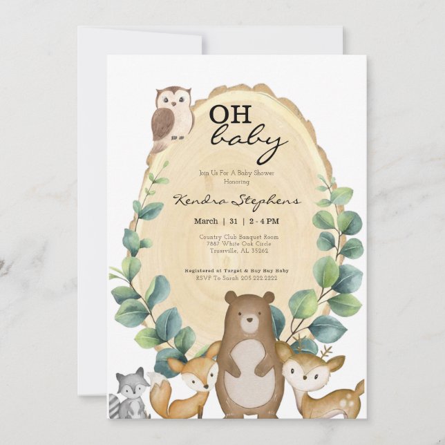 Woodland Animals Spring Baby Shower Invitation  (Front)