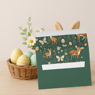 Woodland Animals Spring Forest Fawn Easter Green Envelope