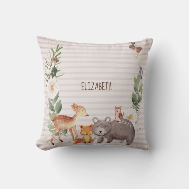 Woodland Animals Stripes   Cushion (Front)