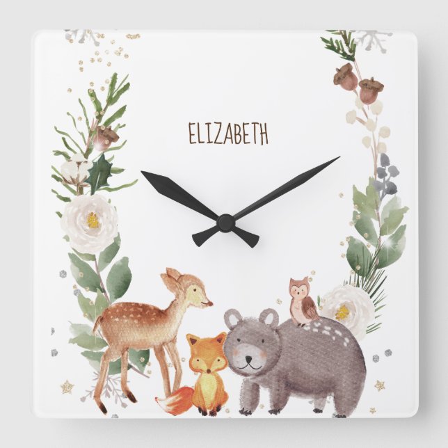 Woodland Animals Stripes  Square Wall Clock (Front)