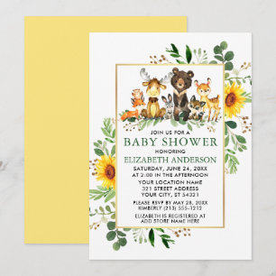 Woodland Animals Sunflowers Baby Shower Invitation