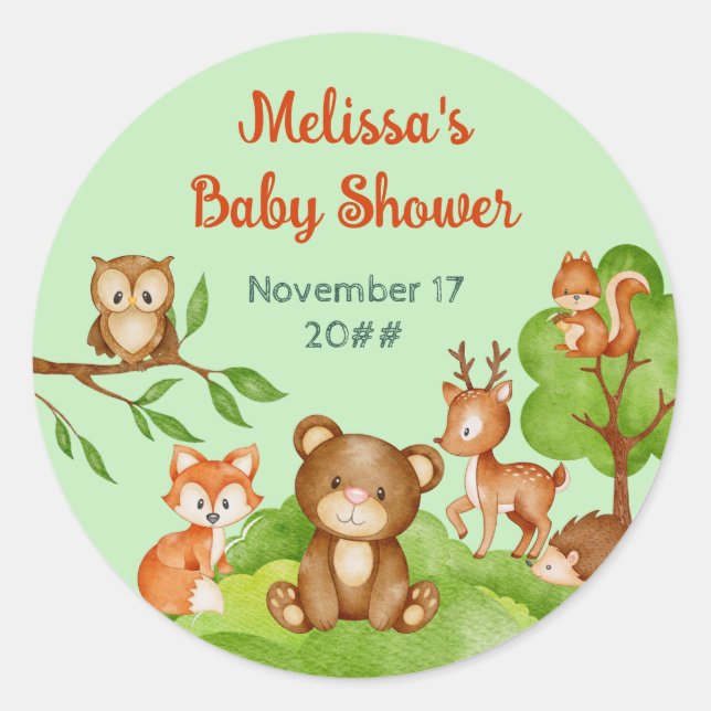 Woodland Animals Thank you Baby Shower Classic Round Sticker (Front)