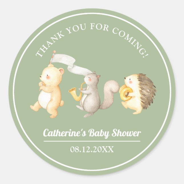 Woodland Animals Thank You Baby Shower Classic Round Sticker (Front)