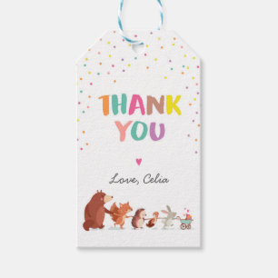 Woodland animals thank you favour gift tag neutral