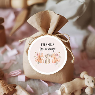Woodland Animals Thank You Stickers Rustic Pink