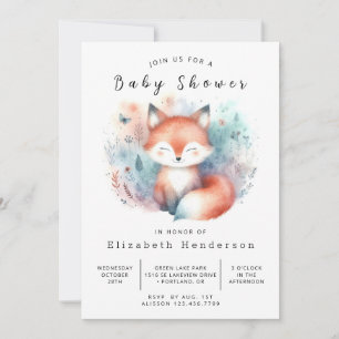 Woodland Animals Theme Fox Baby Shower Invitation
