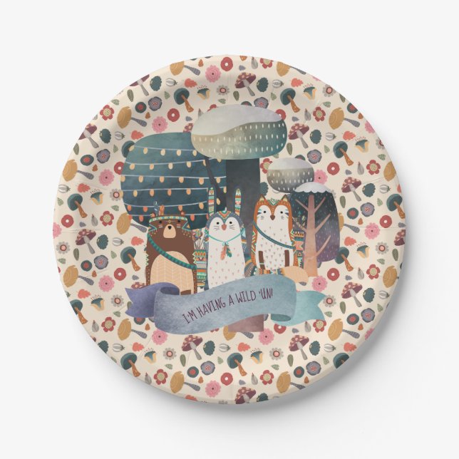 Woodland Animals - Tribal Wild One Customisable Paper Plate (Front)