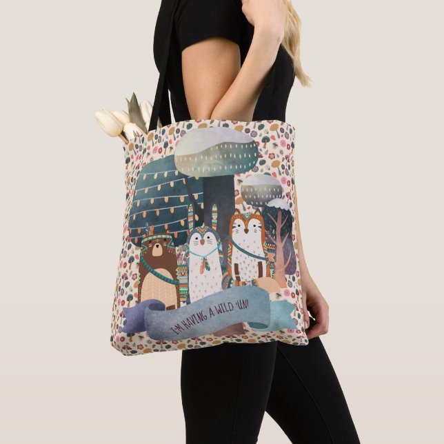 Woodland Animals Tribal Wild One Tote Personalised Bag (Close Up)