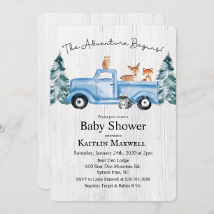 Woodland Animals Truck Baby Shower Invitation