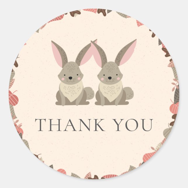 Woodland Animals  Twins Thank You Classic Round Sticker (Front)