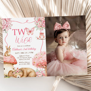 Woodland Animals Two Wild 2nd Birthday Photo Invitation