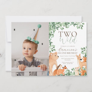 Woodland Animals Two Wild Second Birthday Photo Invitation