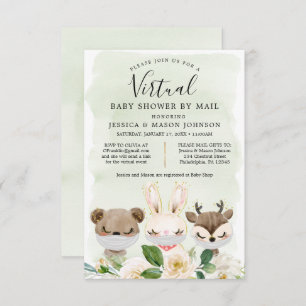 Woodland Animals Virtual Baby Shower Invites Green