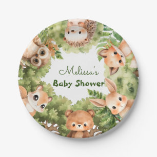 Woodland Animals Watercolor Baby Boy Shower Paper Plate