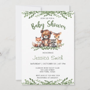 WOODLAND ANIMALS WATERCOLOR BABY SHOWER INVITATION