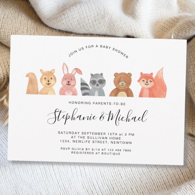 Woodland Animals Watercolor Couples Baby Shower Invitation (Creator Uploaded)