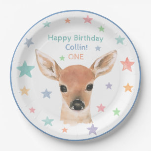 Woodland Animals Watercolor Deer Birthday Boy Paper Plate