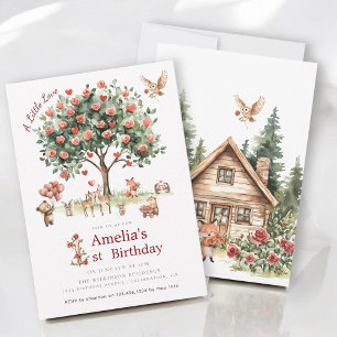 Woodland Animals Watercolor Floral Tree  Invitation
