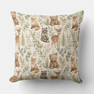 Woodland Animals Watercolor Forest Cushion
