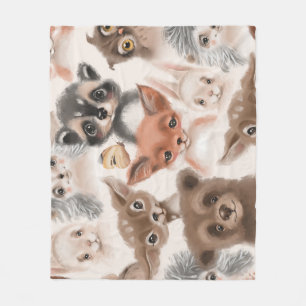 Woodland Animals: Watercolor Seamless Pattern Fleece Blanket