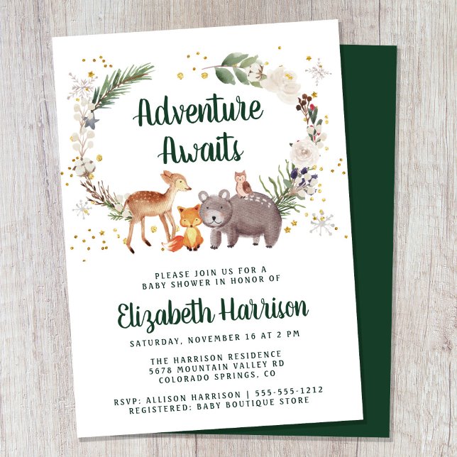 Woodland Animals Watercolor Winter Baby Shower Invitation (Creator Uploaded)