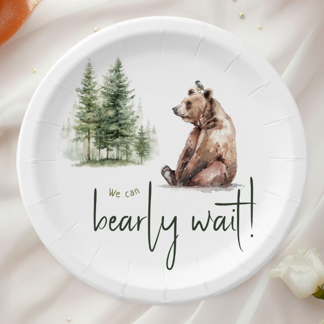 Woodland Animals "We Can Bearly Wait" Baby Shower Paper Plate (Creator Uploaded)