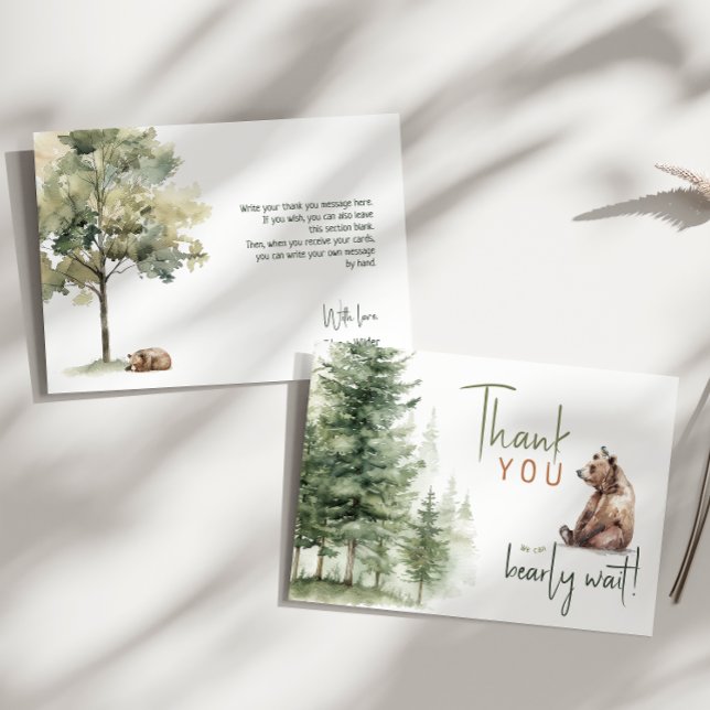 Woodland Animals We Can Bearly Wait | Horizontal Thank You Card (Creator Uploaded)