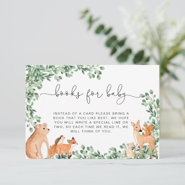 Woodland Animals White Books Request Insert Card (Standing Front)