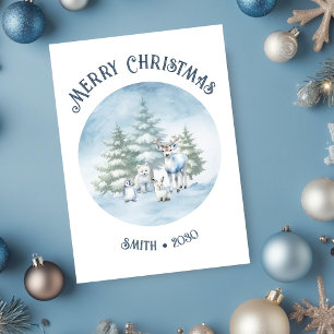 Woodland Animals White Christmas Flat Holiday Card