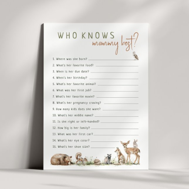 Woodland Animals Who Knows Mummy Best Game Card (Creator Uploaded)